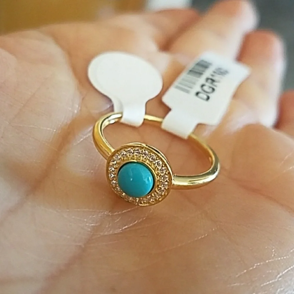 Gold plated Round Blue Cz Ring sizes 5 6 7 8 9